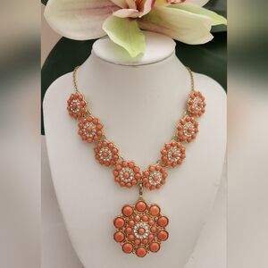 Unique Coral & Gold Tone Necklace..Can Remove Pin And Wear Seperately.
